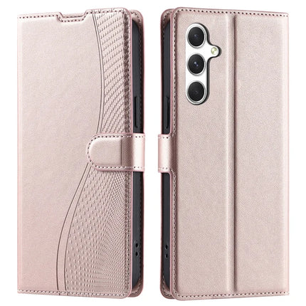 For Samsung Galaxy A16 4G / 5G Case Dots Imprinted PU Leather Flip Phone Cover with Card Slot, Strap - Rose Gold