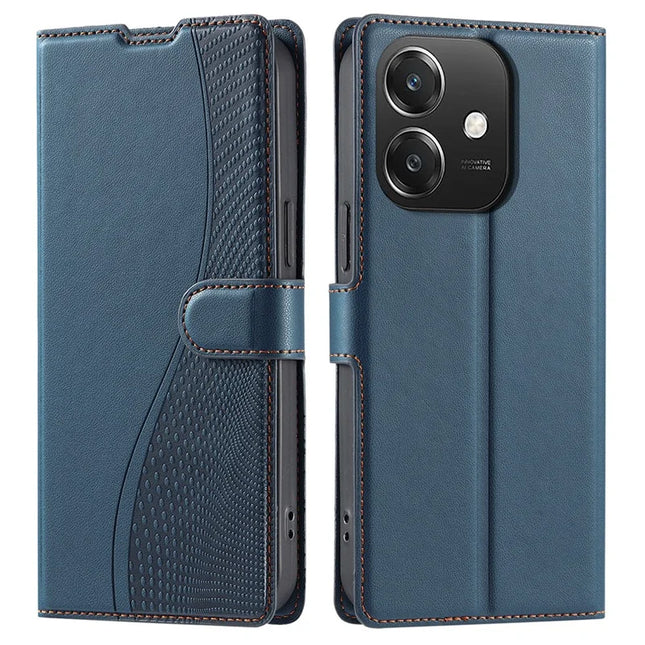 Leather Case for Oppo A3x 4G / 5G (India) / A3 4G / A3 5G / A60 5G / A40 4G Phone Cover with Card Slot, Strap - Blue