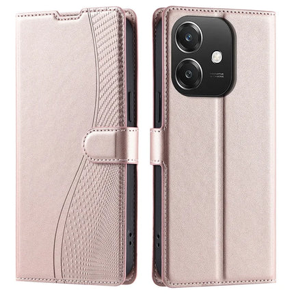 Leather Case for Oppo A3x 4G / 5G (India) / A3 4G / A3 5G / A60 5G / A40 4G Phone Cover with Card Slot, Strap - Rose Gold