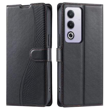 Leather Case for Oppo A80 5G / A3 Pro (India) 5G / A3 Pro (Global) 5G / K12x 5G (India) Phone Cover with Card Slot, Strap - Black