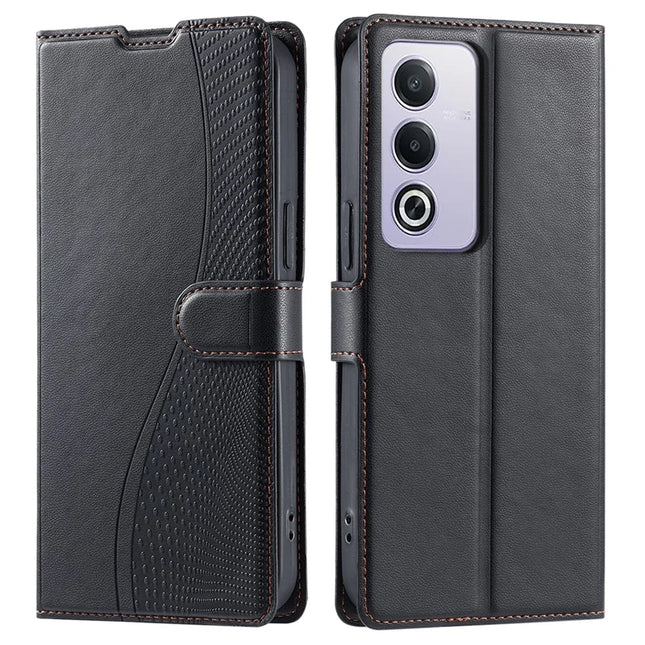Leather Case for Oppo A80 5G / A3 Pro (India) 5G / A3 Pro (Global) 5G / K12x 5G (India) Phone Cover with Card Slot, Strap - Black