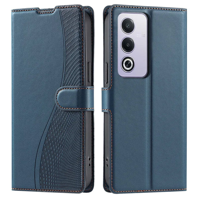 Leather Case for Oppo A80 5G / A3 Pro (India) 5G / A3 Pro (Global) 5G / K12x 5G (India) Phone Cover with Card Slot, Strap - Blue