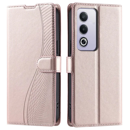 Leather Case for Oppo A80 5G / A3 Pro (India) 5G / A3 Pro (Global) 5G / K12x 5G (India) Phone Cover with Card Slot, Strap - Rose Gold