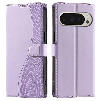 For Google Pixel 9 Pro XL Case Dots Imprinted PU Leather Flip Phone Cover with Card Slot, Strap - Purple