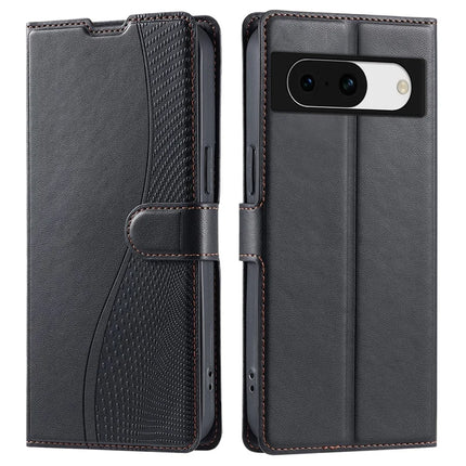 For Google Pixel 8a Case Dots Imprinted PU Leather Flip Phone Cover with Card Slot, Strap - Black