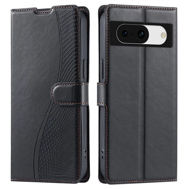 For Google Pixel 8a Case Dots Imprinted PU Leather Flip Phone Cover with Card Slot, Strap - Black