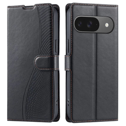 For Google Pixel 9 Pro / Pixel 9 Case Dots Imprinted PU Leather Flip Phone Cover with Card Slot, Strap - Black