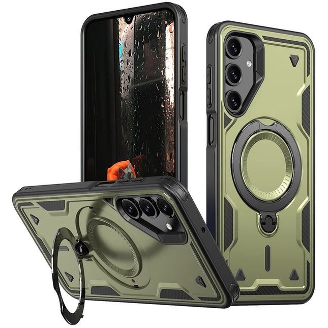 For Samsung Galaxy A16 4G / 5G Case Compatible with MagSafe Military Protection PC+TPU Kickstand Phone Cover - Olive Green