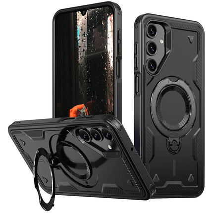 For Samsung Galaxy A16 4G / 5G Case Compatible with MagSafe Military Protection PC+TPU Kickstand Phone Cover - Black