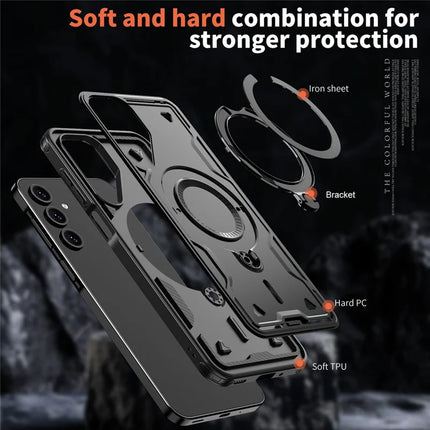 For Samsung Galaxy A16 4G / 5G Case Compatible with MagSafe Military Protection PC+TPU Kickstand Phone Cover