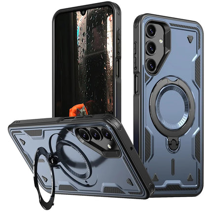 For Samsung Galaxy A16 4G / 5G Case Compatible with MagSafe Military Protection PC+TPU Kickstand Phone Cover - Blue
