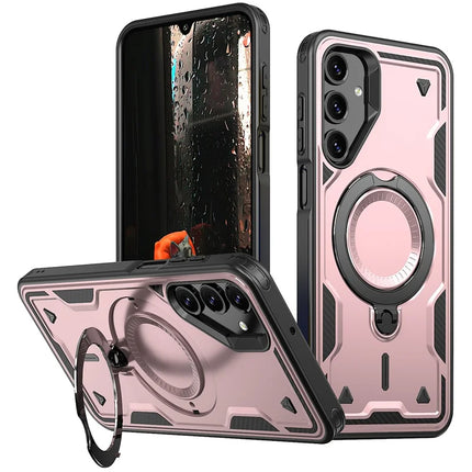 For Samsung Galaxy A16 4G / 5G Case Compatible with MagSafe Military Protection PC+TPU Kickstand Phone Cover - Rose Gold
