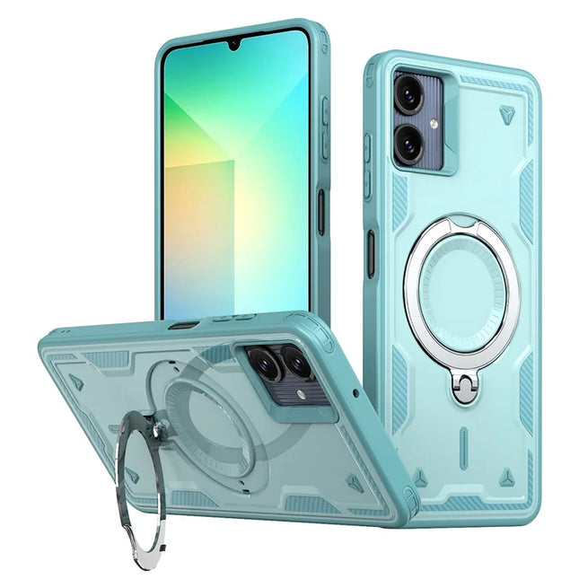 For Samsung Galaxy A06 Case Compatible with MagSafe Military Protection PC+TPU Kickstand Phone Cover - Baby Blue