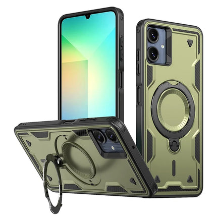 For Samsung Galaxy A06 Case Compatible with MagSafe Military Protection PC+TPU Kickstand Phone Cover - Olive Green
