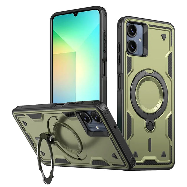 For Samsung Galaxy A06 Case Compatible with MagSafe Military Protection PC+TPU Kickstand Phone Cover - Olive Green