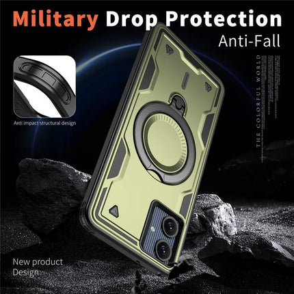 For Samsung Galaxy A06 Case Compatible with MagSafe Military Protection PC+TPU Kickstand Phone Cover