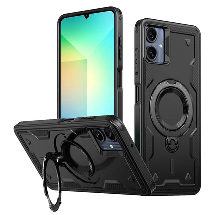 For Samsung Galaxy A06 Case Compatible with MagSafe Military Protection PC+TPU Kickstand Phone Cover - Black