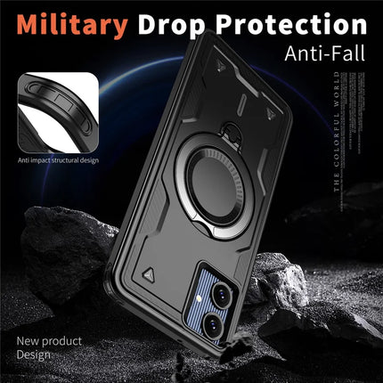 For Samsung Galaxy A06 Case Compatible with MagSafe Military Protection PC+TPU Kickstand Phone Cover