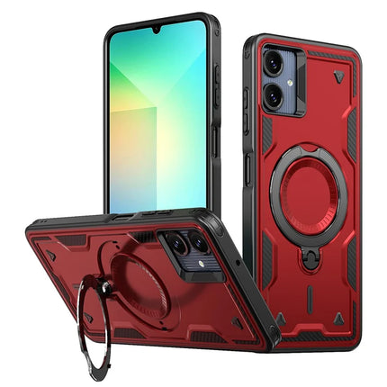 For Samsung Galaxy A06 Case Compatible with MagSafe Military Protection PC+TPU Kickstand Phone Cover - Red