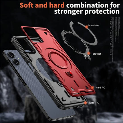 For Samsung Galaxy A06 Case Compatible with MagSafe Military Protection PC+TPU Kickstand Phone Cover