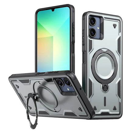 For Samsung Galaxy A06 Case Compatible with MagSafe Military Protection PC+TPU Kickstand Phone Cover - Grey