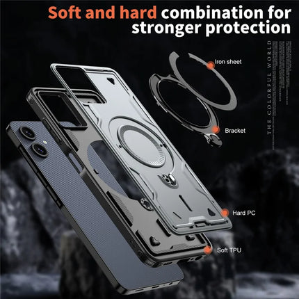For Samsung Galaxy A06 Case Compatible with MagSafe Military Protection PC+TPU Kickstand Phone Cover