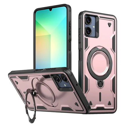 For Samsung Galaxy A06 Case Compatible with MagSafe Military Protection PC+TPU Kickstand Phone Cover - Rose Gold