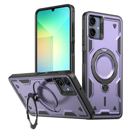 For Samsung Galaxy A06 Case Compatible with MagSafe Military Protection PC+TPU Kickstand Phone Cover - Purple