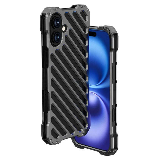 R-JUST RJ-50 For iPhone 16 Plus Aluminum Alloy Armor Case Hollow Shockproof Back Cover