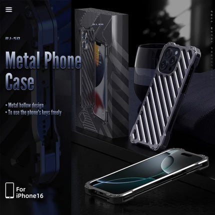 R-JUST RJ-50 For iPhone 16 Plus Aluminum Alloy Armor Case Hollow Shockproof Back Cover