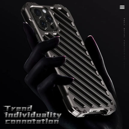 R-JUST RJ-50 For iPhone 16 Plus Aluminum Alloy Armor Case Hollow Shockproof Back Cover