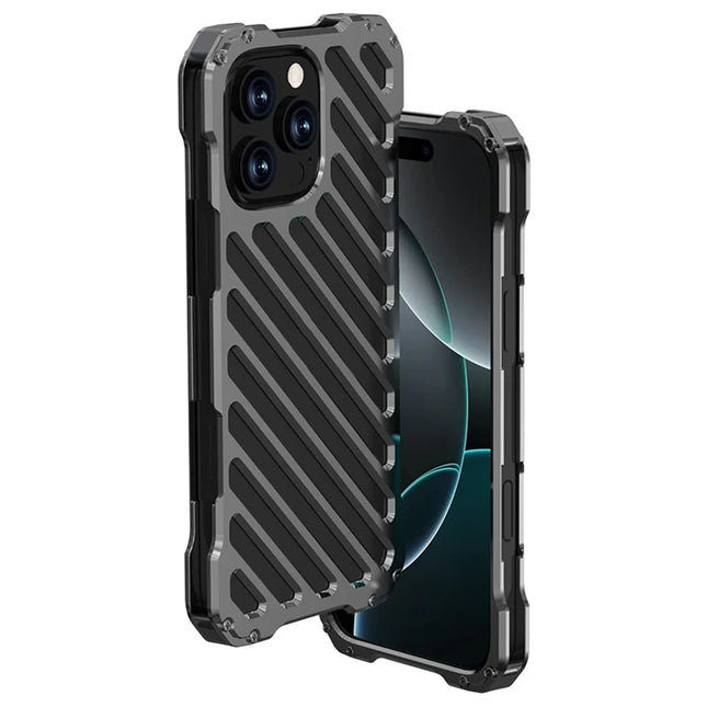 R-JUST RJ-50 For iPhone 16 Pro Max Aluminum Alloy Armor Case Hollow Shockproof Back Cover