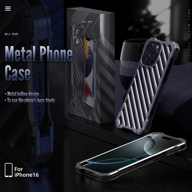 R-JUST RJ-50 For iPhone 16 Pro Max Aluminum Alloy Armor Case Hollow Shockproof Back Cover