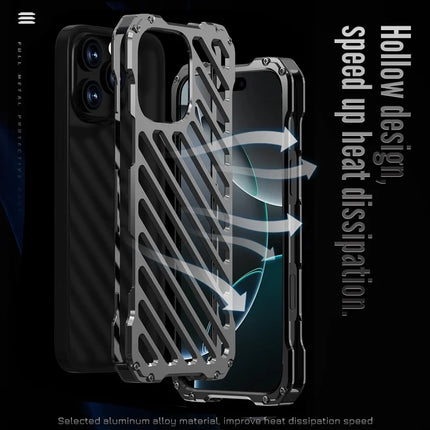 R-JUST RJ-50 For iPhone 16 Pro Max Aluminum Alloy Armor Case Hollow Shockproof Back Cover