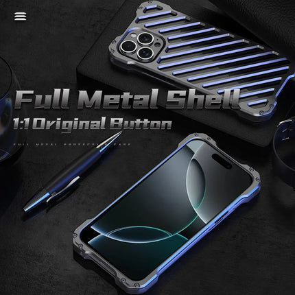 R-JUST RJ-50 For iPhone 16 Pro Max Aluminum Alloy Armor Case Hollow Shockproof Back Cover