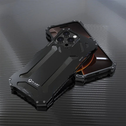 R-JUST For iPhone 16 Pro Max Case Aluminum Alloy Mechanical Armor Hollow Phone Back Cover