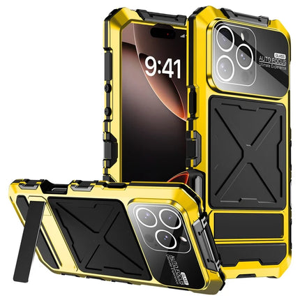 R-JUST RJ09-1 For iPhone 16 Pro Case Silicone+Aluminium Alloy Phone Cover with Screen Film - Yellow