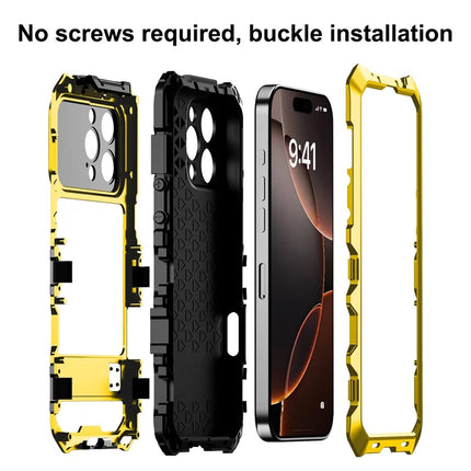 R-JUST RJ09-1 For iPhone 16 Pro Case Silicone+Aluminium Alloy Phone Cover with Screen Film