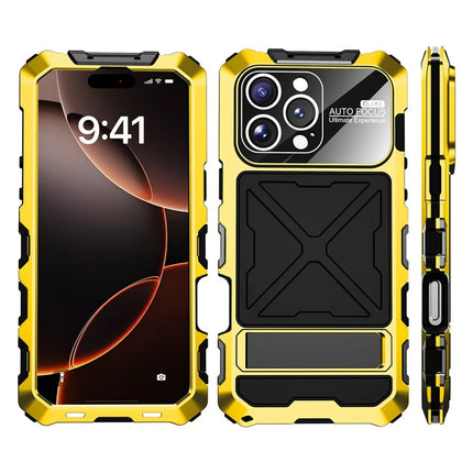 R-JUST RJ09-1 For iPhone 16 Pro Case Silicone+Aluminium Alloy Phone Cover with Screen Film
