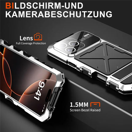 R-JUST RJ09-1 For iPhone 16 Pro Case Silicone+Aluminium Alloy Phone Cover with Screen Film