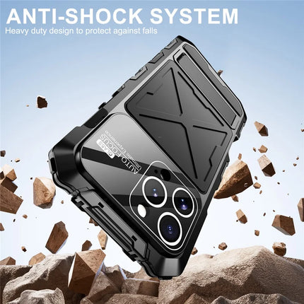 R-JUST RJ09-1 For iPhone 16 Pro Max Case Silicone+Aluminium Alloy Phone Cover with Screen Film