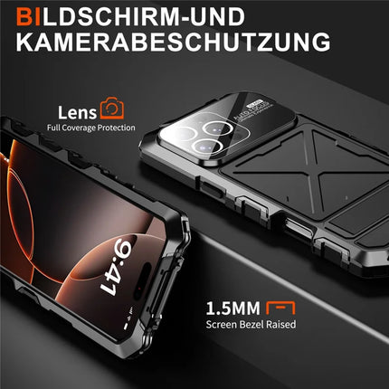 R-JUST RJ09-1 For iPhone 16 Pro Max Case Silicone+Aluminium Alloy Phone Cover with Screen Film