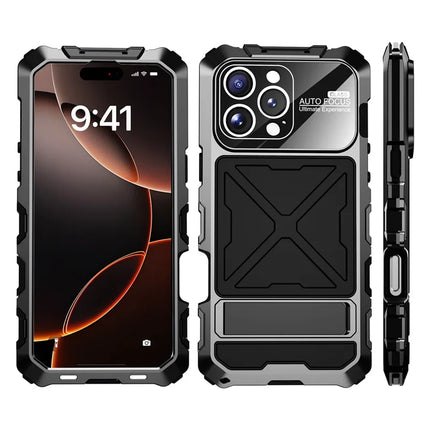 R-JUST RJ09-1 For iPhone 16 Pro Max Case Silicone+Aluminium Alloy Phone Cover with Screen Film