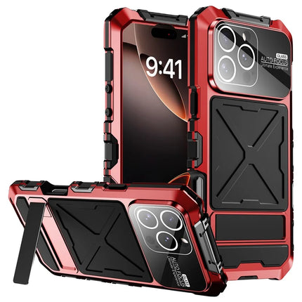 R-JUST RJ09-1 For iPhone 16 Pro Max Case Silicone+Aluminium Alloy Phone Cover with Screen Film - Red