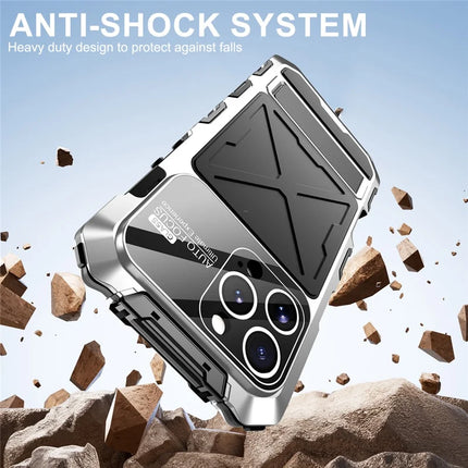 R-JUST RJ09-1 For iPhone 16 Pro Max Case Silicone+Aluminium Alloy Phone Cover with Screen Film