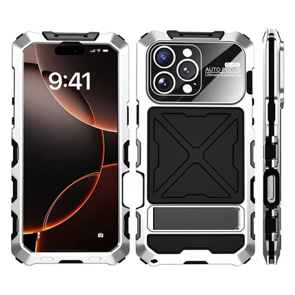 R-JUST RJ09-1 For iPhone 16 Pro Max Case Silicone+Aluminium Alloy Phone Cover with Screen Film