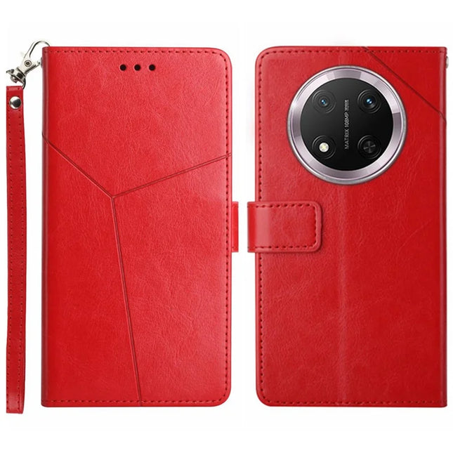 HT01 For Honor Magic7 Lite 5G / X9c 5G / X60 Pro 5G Case Y-Shaped Lines Imprint Leather Phone Cover - Red