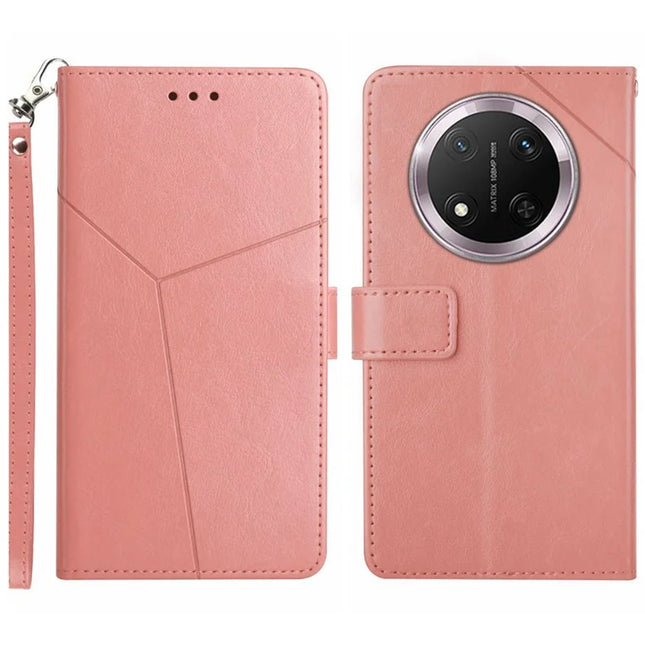 HT01 For Honor Magic7 Lite 5G / X9c 5G / X60 Pro 5G Y-Shaped Lines Imprint Leather Phone Cover - Pink