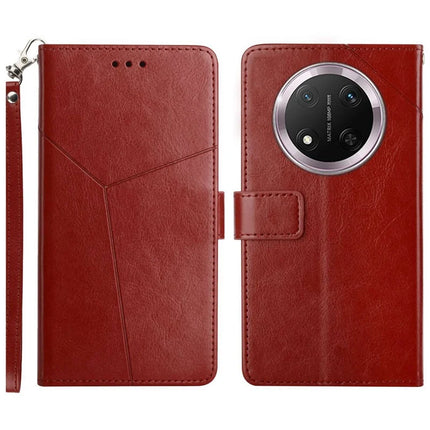 HT01 For Honor Magic7 Lite 5G / X9c 5G / X60 Pro 5G Case Y-Shaped Lines Imprint Leather Phone Cover - Brown