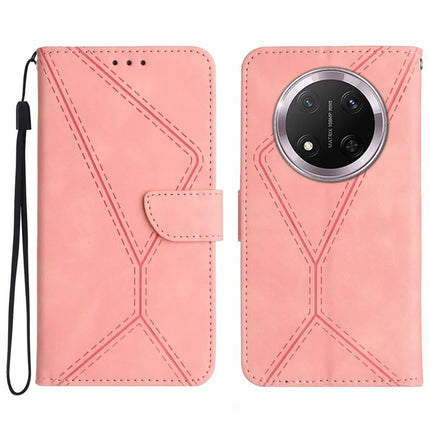 HT05 For Honor Magic7 Lite 5G / X9c 5G / X60 Pro 5G Case Leather Imprinted Lines Phone Cover with Card Holder - Pink